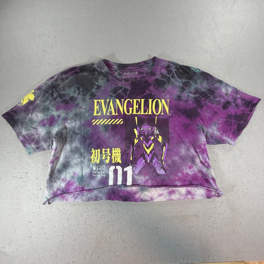 Evangelion Unit-01 Tie Dye Cropped Graphic Tee Purple Black Large Anime